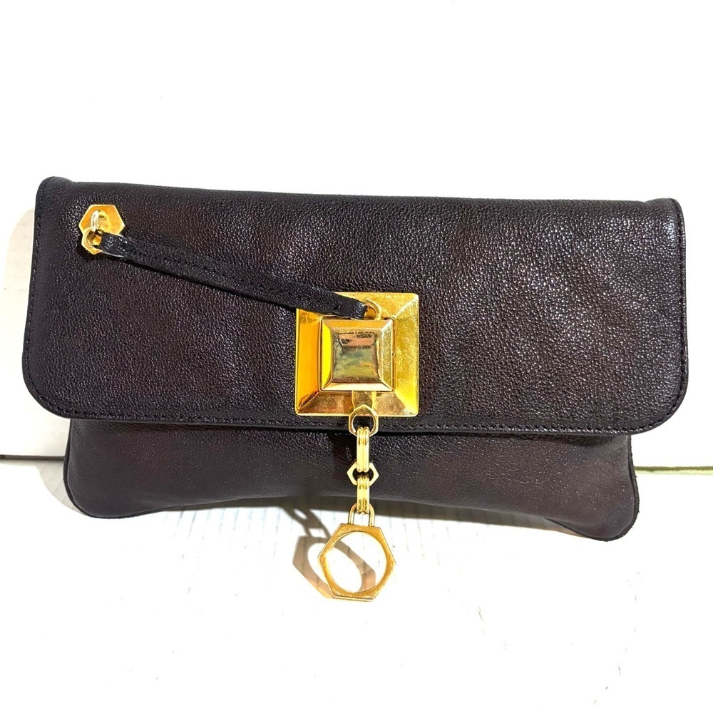 Zac Posen Black Clutch with Gold Hardware